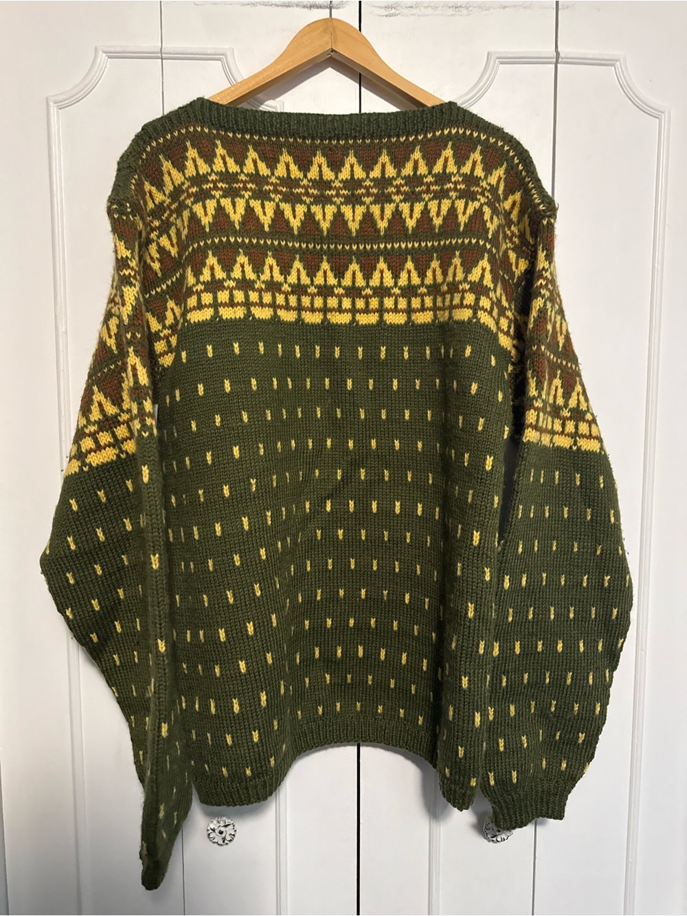 Olive & Mustard Wool fair aisle Patterned Crewneck Sweater